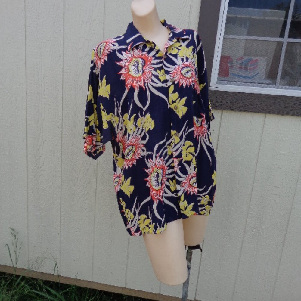 Vintage Monzini Italy Hawaiian Tropical Shirt Sz M Rayon NOS Blue Yellow